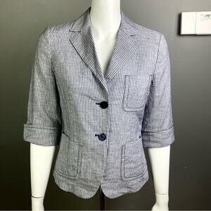 MaxMara blazer jacket size 4 linen pinstripe seersucker office work preppy Italy